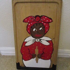 FINAL SALE! Vintage Black Americana cutting board decor hand painted 15" x 9"